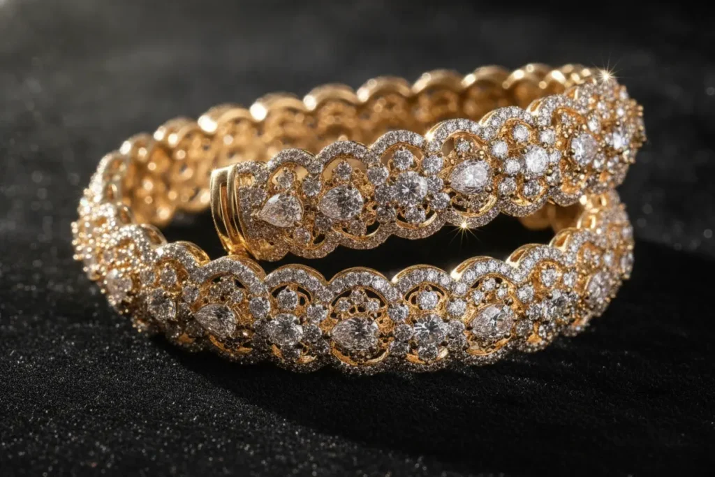 Modelos de bracelete de ouro com diamantes cravados