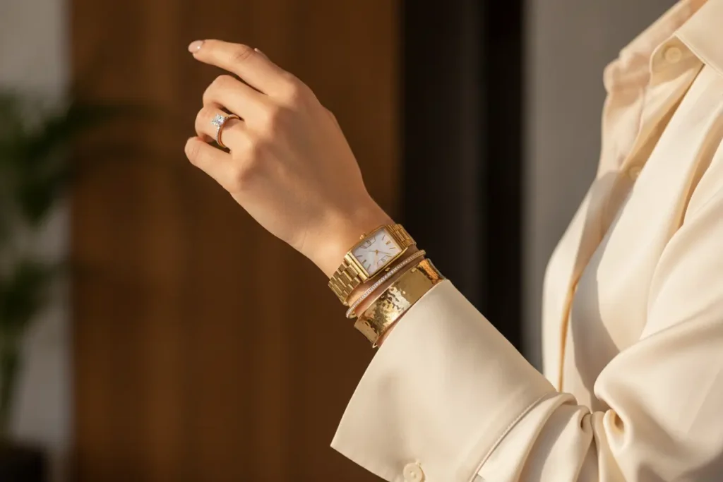 Dicas para combinar bracelete de ouro e acessórios