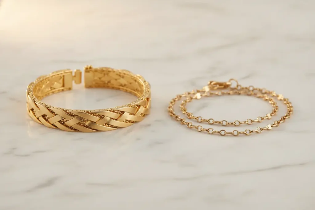 Comparação entre pulseiras de ouro 18k e ouro 10k