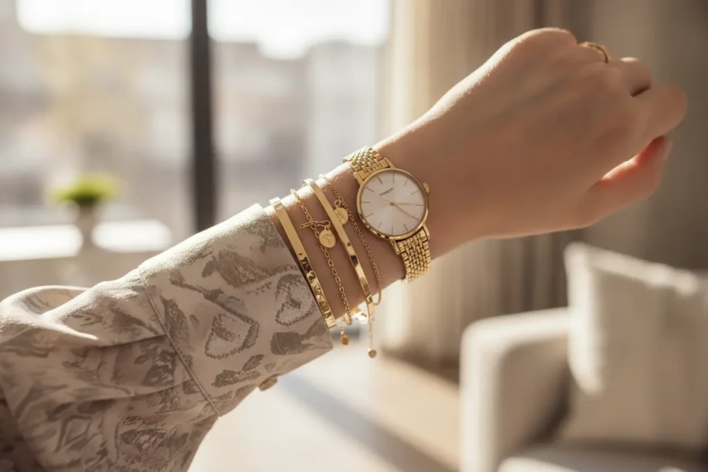 Mix de pulseiras de ouro femininas com muito estilo